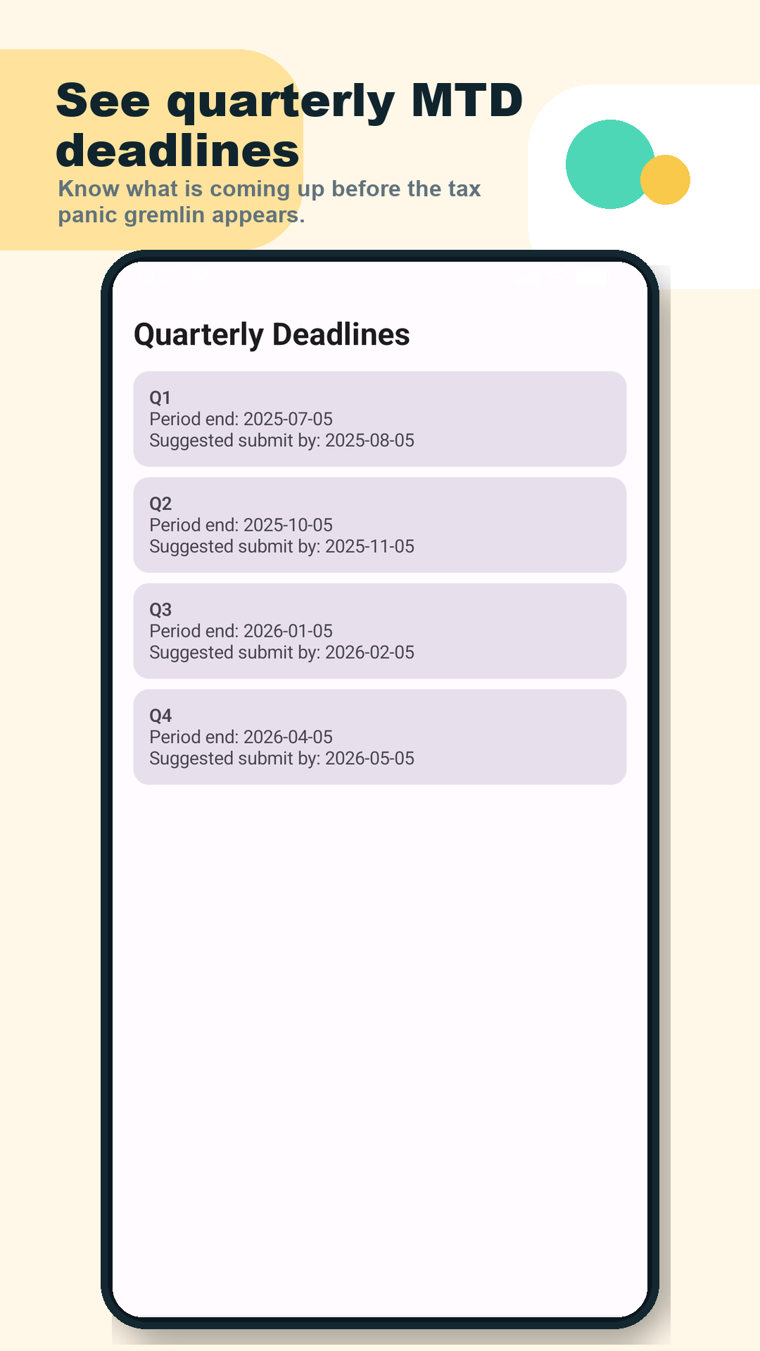 Quarterly MTD deadline screen
